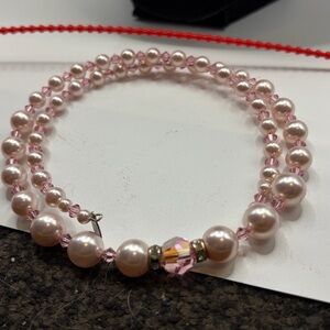 CJ SARDI Pink Crystal Collar Wrap Necklace Aurora Borealis Style Bead pearl like